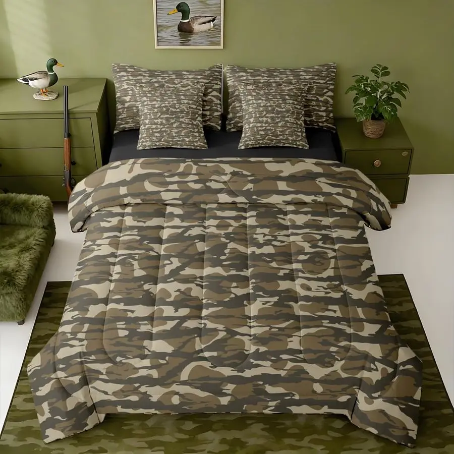 

Комплект постельного белья из 7 предметов, полноразмерный, детский, камуфляжный, с рисунком охотника, с простынями, наволочками и чехлом для подушки, для мальчиков, девочек, подростков