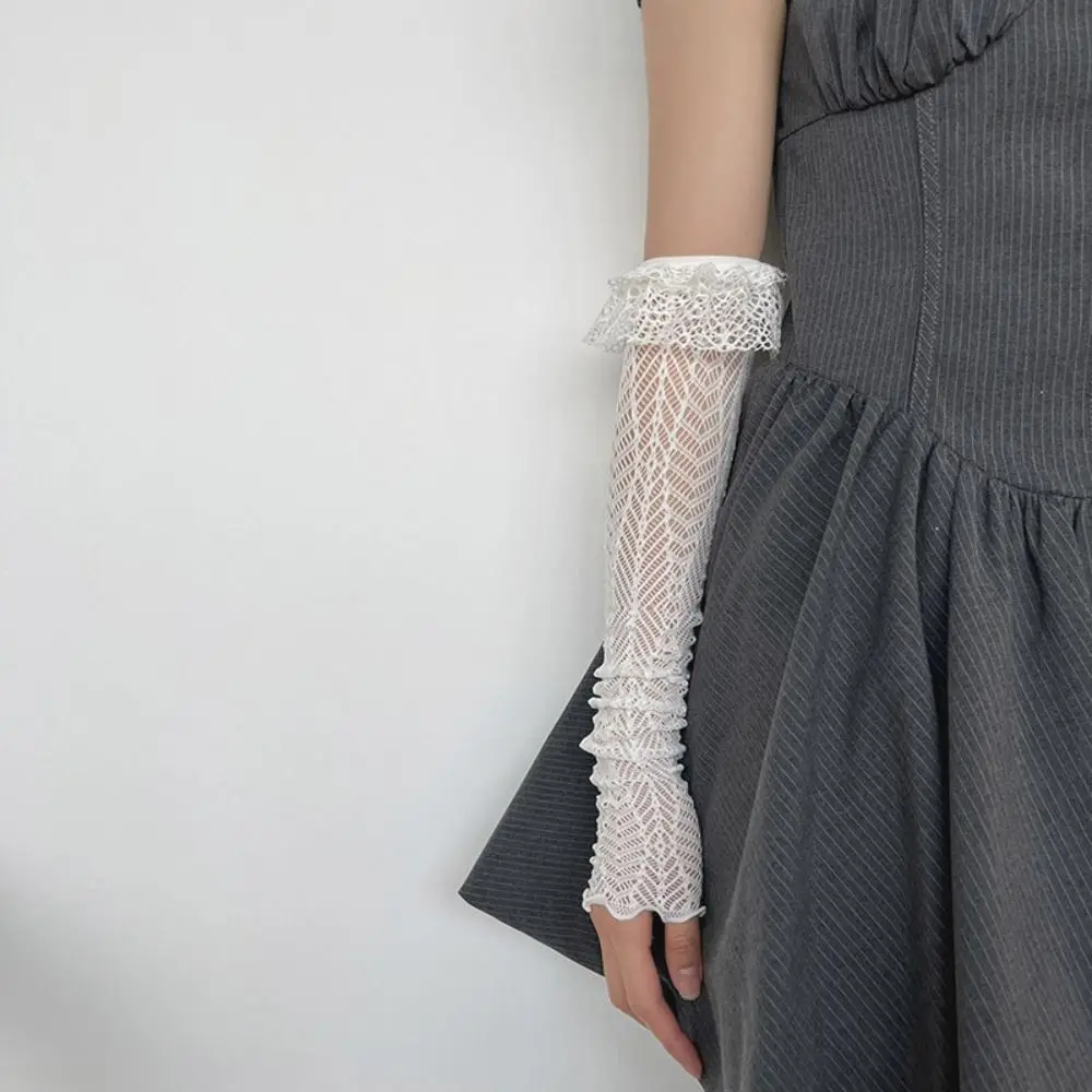 Nuevo Guantes sin dedos de encaje, mangas de brazo Anti-UV de malla elástica, protector solar para