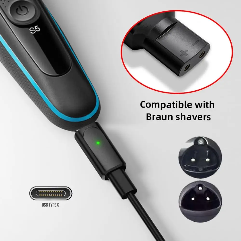 KVIFO 12V Type-C Shaver Adapter Charging Converter for Braun Series 3 5 7 9 Electric Shaver Machine with Charging Indicator image 3
