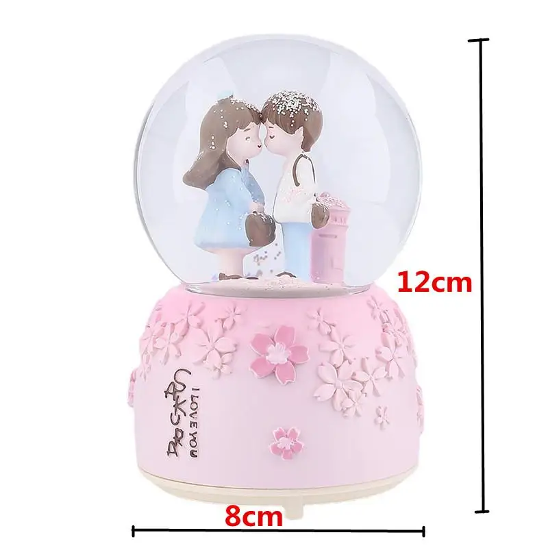 Glow Light Crystall Snow Globe Ball Music Box Couples Wife Girl Birthday Wedding Valentine\'s Day Gift Lovers Ornament