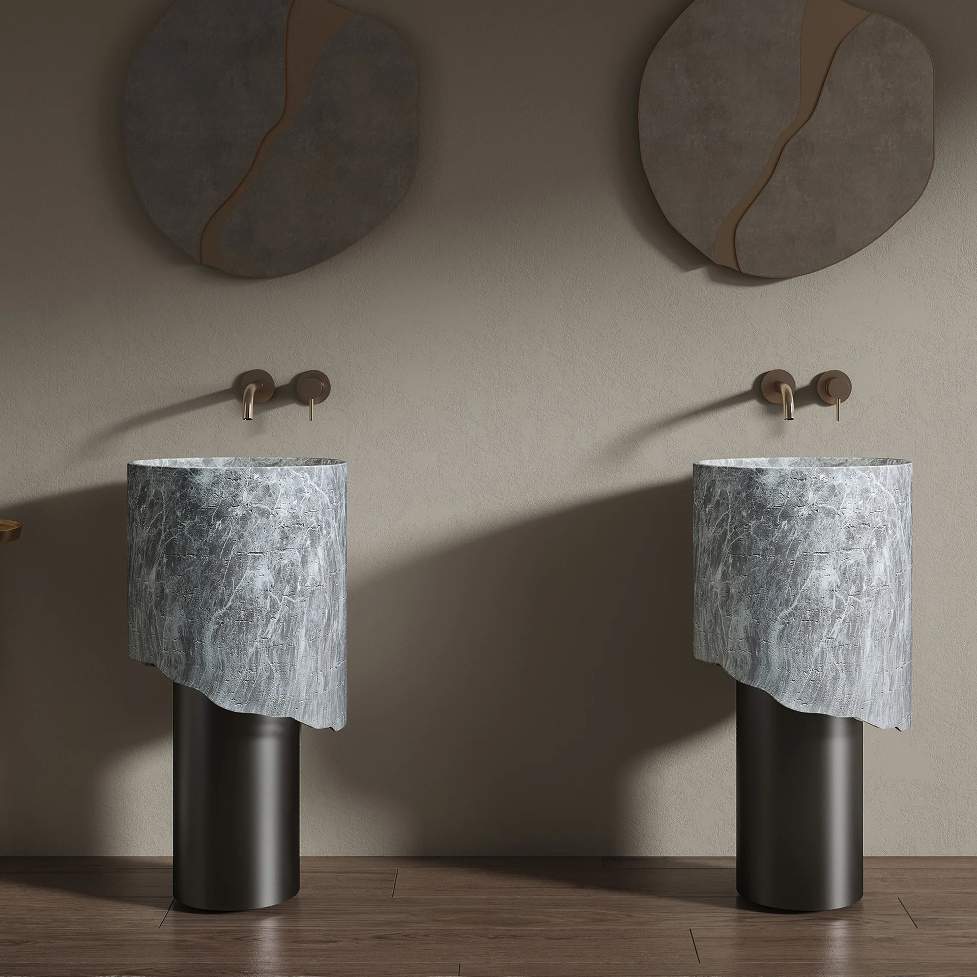 Marble pattern artificial stone column basin villa bathroom fashion irregular wash basin hotel wash basin