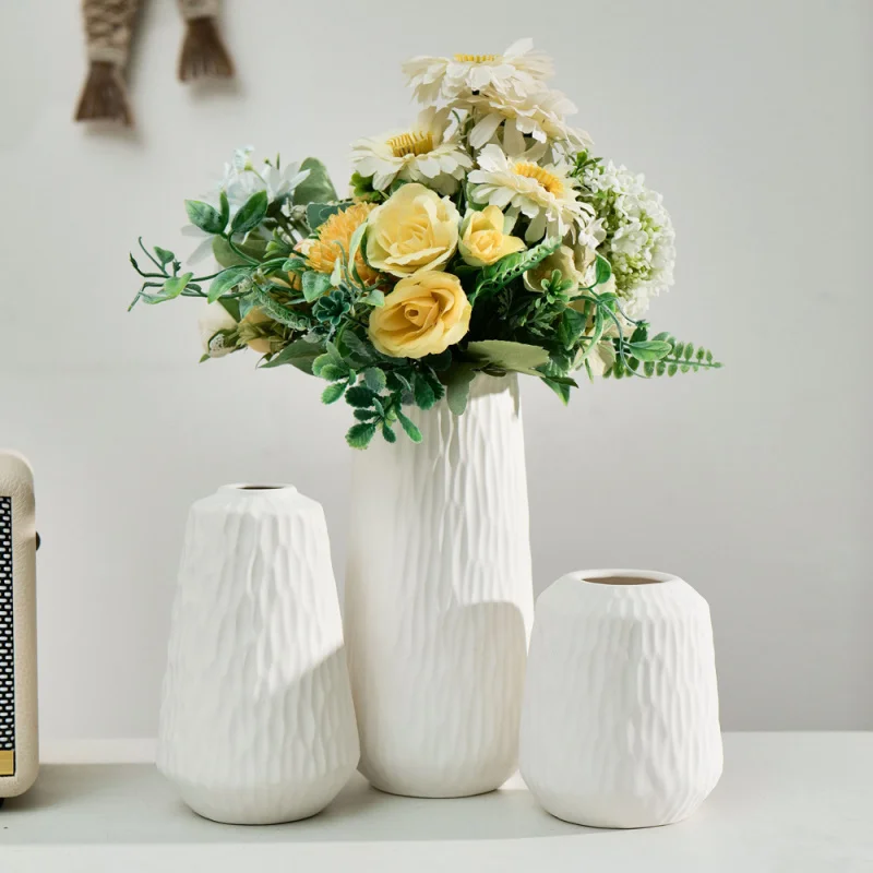 

3-Piece White Ceramic Vase Set | Home Decor for Living Room Bedroom | Modern Minimalist Flower Vase Arrangement | Tabletop Ornam
