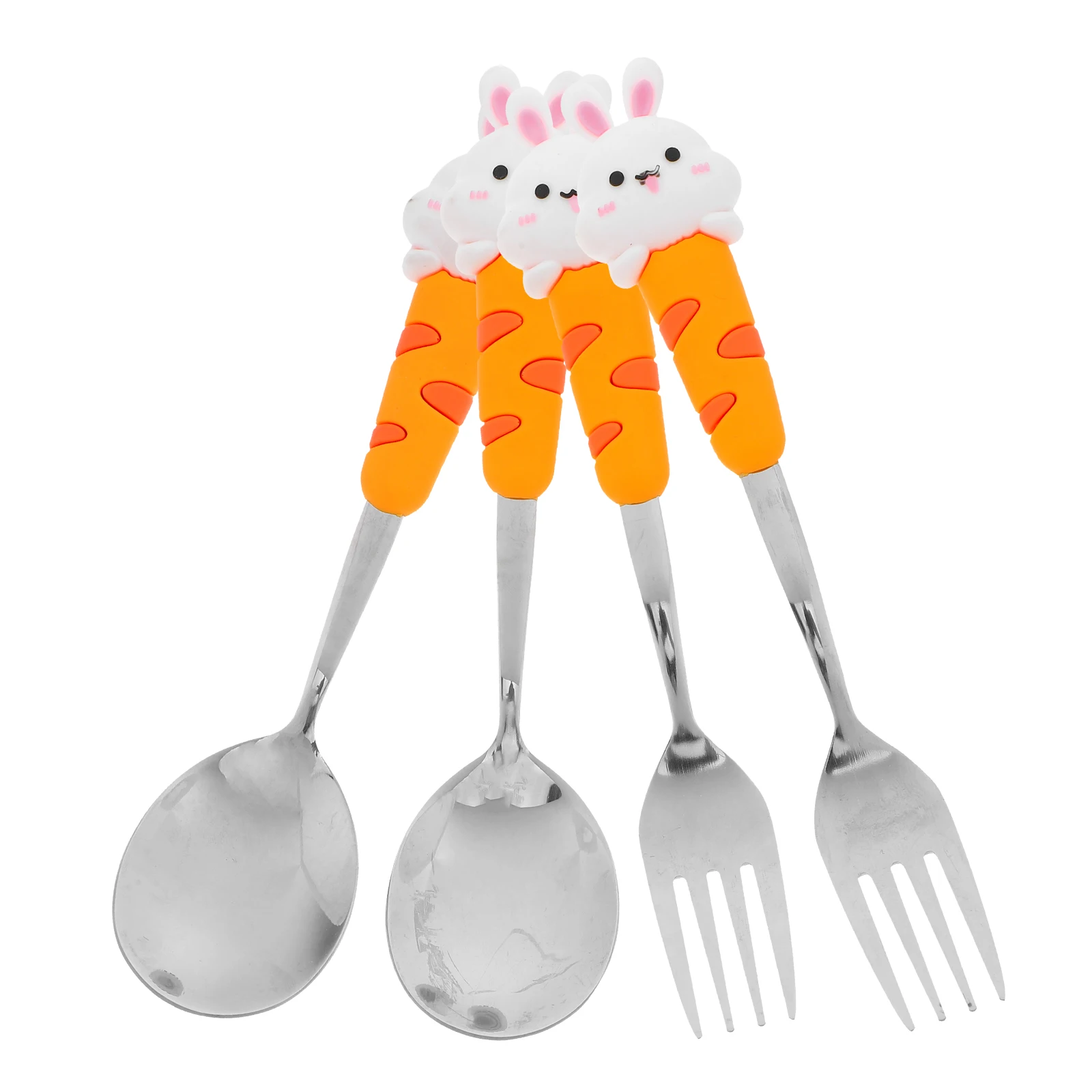 

4pcs Stainless Spoon Rabbit Shaped Material Versatile Use Tea Spoons Mini Fruit Fork Long Handle Cartoon