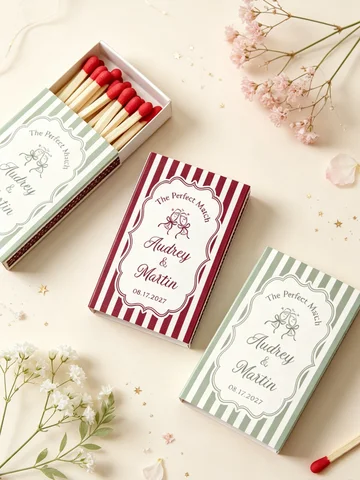 Striped Personalized Custom Matchboxes, The Perfect Match Wedding Favors, Bulk Matchbook Keepsakes for Bridal Shower