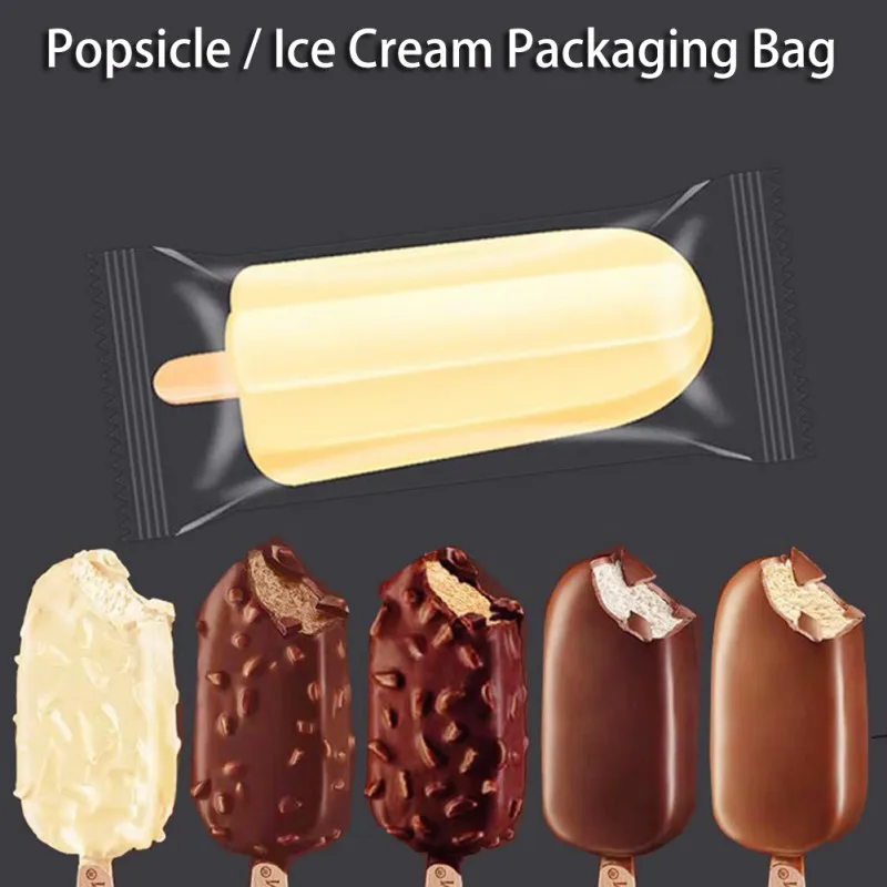 100PCS Transparent Disposable Popsicle Bags Food Grade Plastic Ice Cream Bag Fridge Frozen Ice Cream Storage Bags DIY Packaging