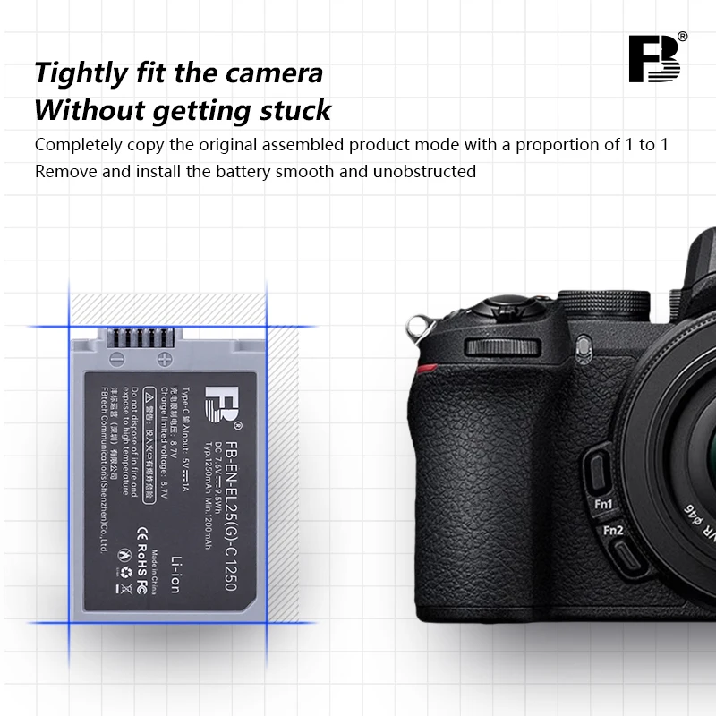 FB EN-EL25 Camera Battery with Type-C Port for Nikon Z50 Z30 ZFC Z 50 Z FC Replacement USB-C Port Fast Charging