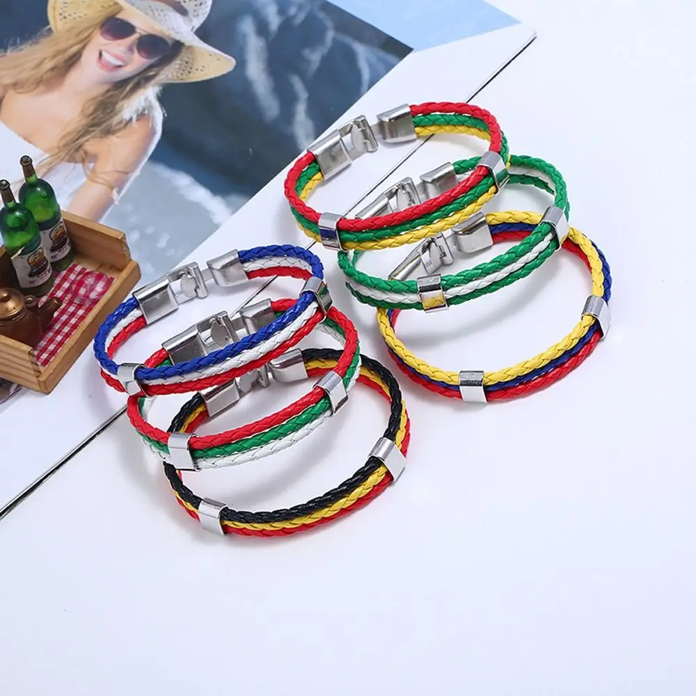 France Italy Three Layer Spain Surfer Bandage Brazil Korean Bangles Men National Flag Bracelets Women Wristbands Braided