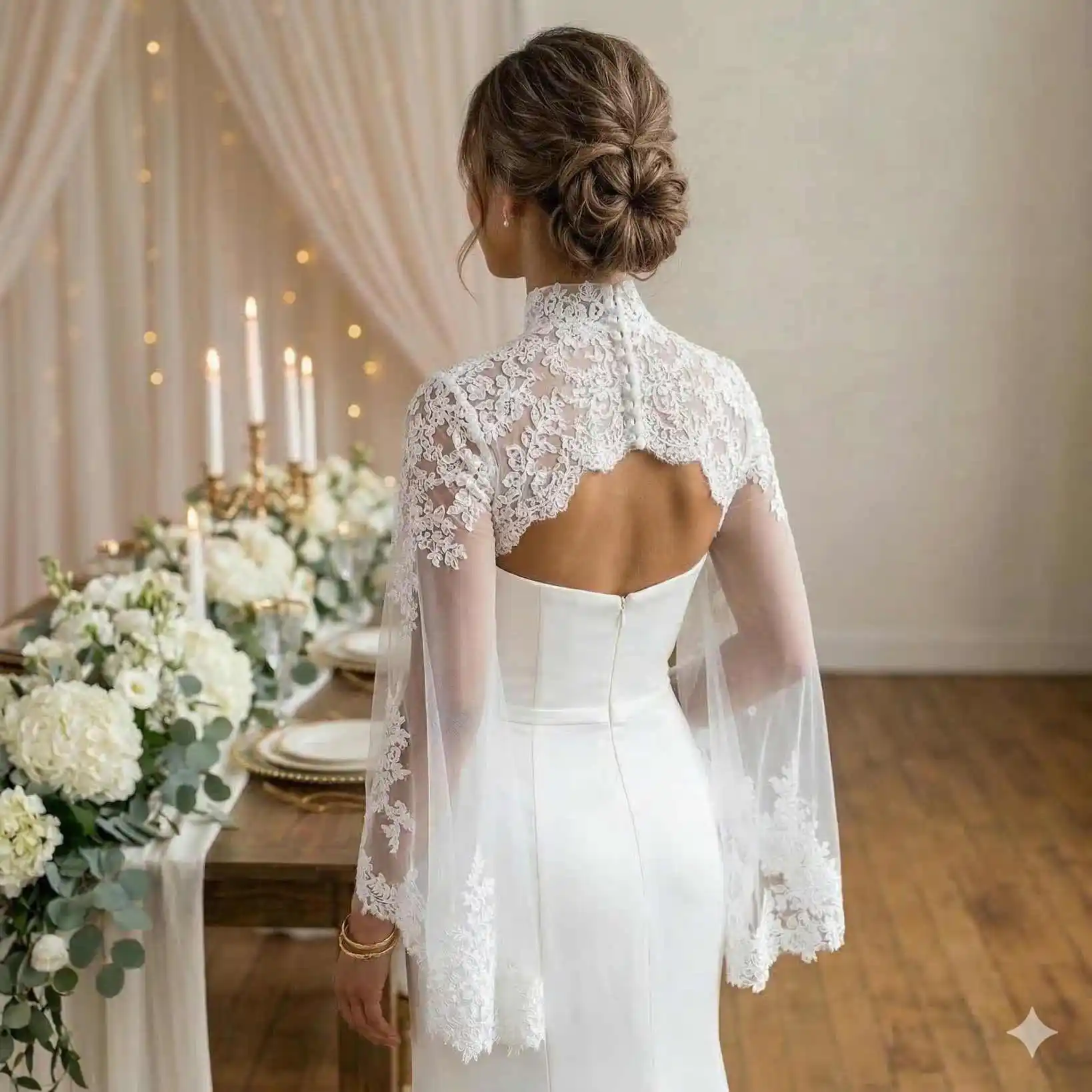 Women Lace Wedding Bolero Jacket Appliques Long Sleeve Bridal Wear Wraps Boho Customized Accessories image 2