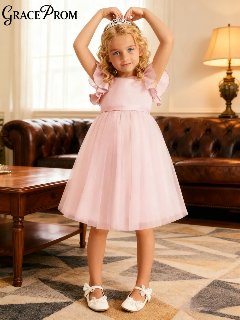 رومانسية رفرفة كم حلقة فتاة فستان فتاة عرض مسرحي فستان الزفاف فتاة الأميرة فستان موضة ألف خط الشيفون الطابق طول #1