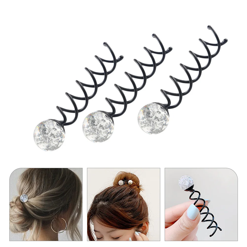 

3 Pcs Spiral Bobby Pins Bun Brown Bridal Hair Clip Fast Accessories Claw Clips for Buns Round Bride