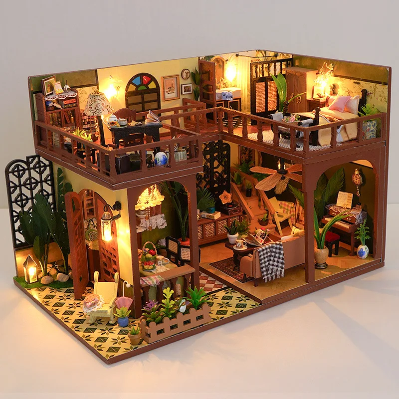 2025 neue Diy Mini Holz Puppenhaus Möbel Licht Kit Puppenhaus Casa Miniatur Zubehör Handgemachte Holz Spielzeug Geburtstag Geschenke