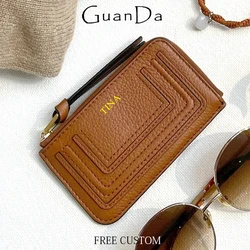 Luxury Genuine Leather Card Wallet Woman Custom Name Brand Card Holder Casual Zipper Lady Engraving Coin Purse Personalized Gift