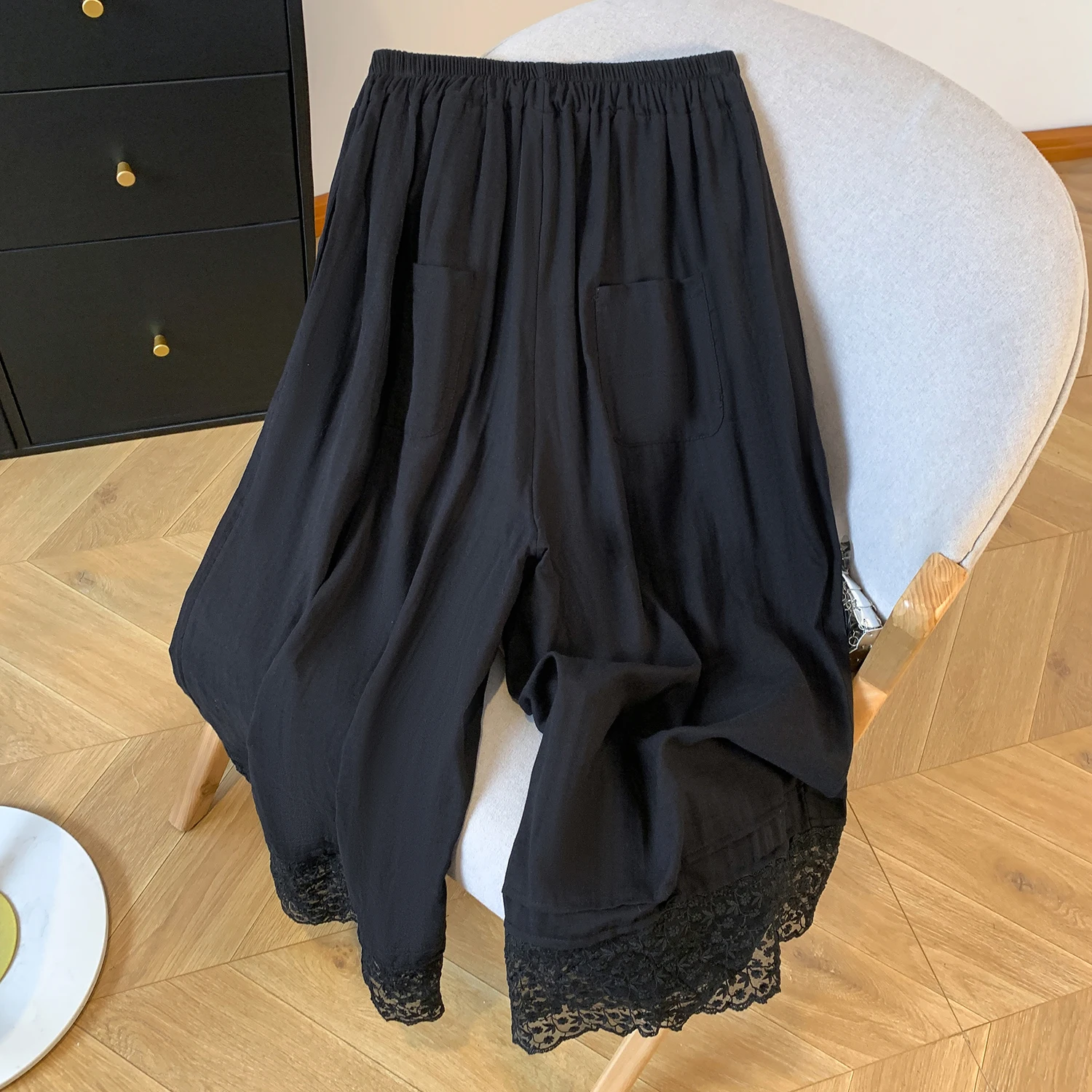 Sommer Neue Bequeme Casual Vielseitige Farbe Baumwolle Tead Spitze Hosen Elastische Taille Breite Bein Hosen Bein Verlängerung Wirkung