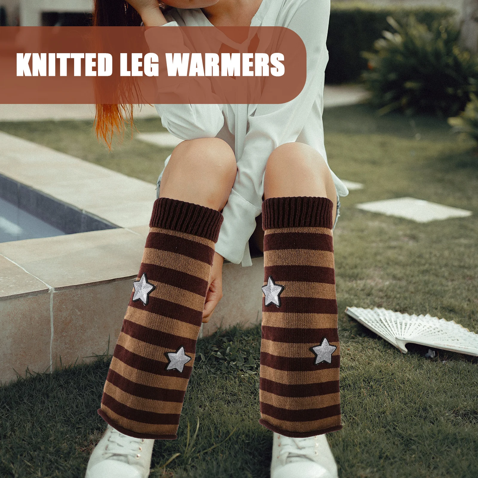 

1Pair Star Design Striped Leg Warmers Womens Knitted Warm Winter Autumn Leggings for Stylish Knit Leg Warmers