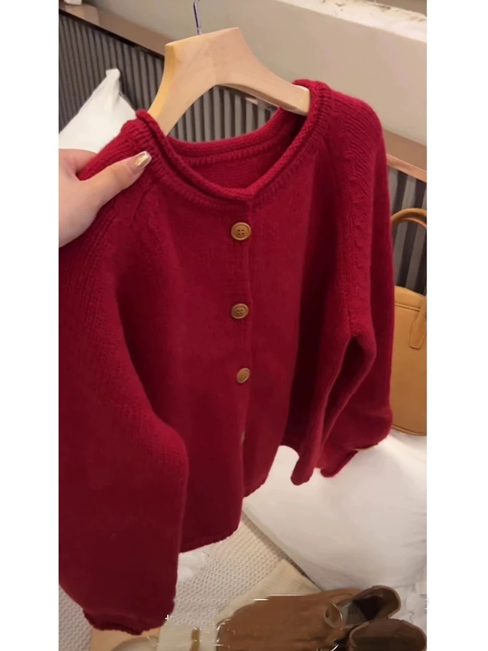 Red Sweater Cardigan Jacket for Women Autumn Winter Casual Long Sleeve Single-breasted Knit Coats Female Christmas Sweaters