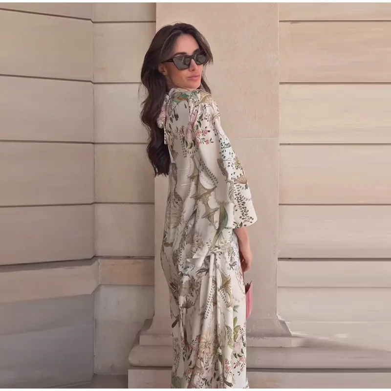 Printed Women's Maxi Dresses O-neck Big Swing Oversized Dress Irregular Hem Dresses Bohemian Female Robes Loose Partywear New