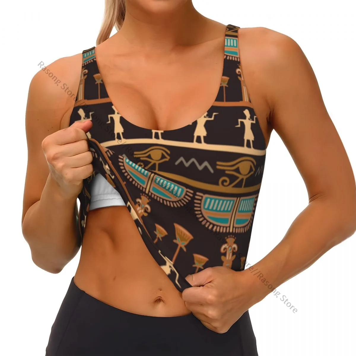 Colete de yoga feminino ginásio esportes colheita topos tribal egípcio vintage silhuetas étnicas streetwear treino respirável tanque superior feminino