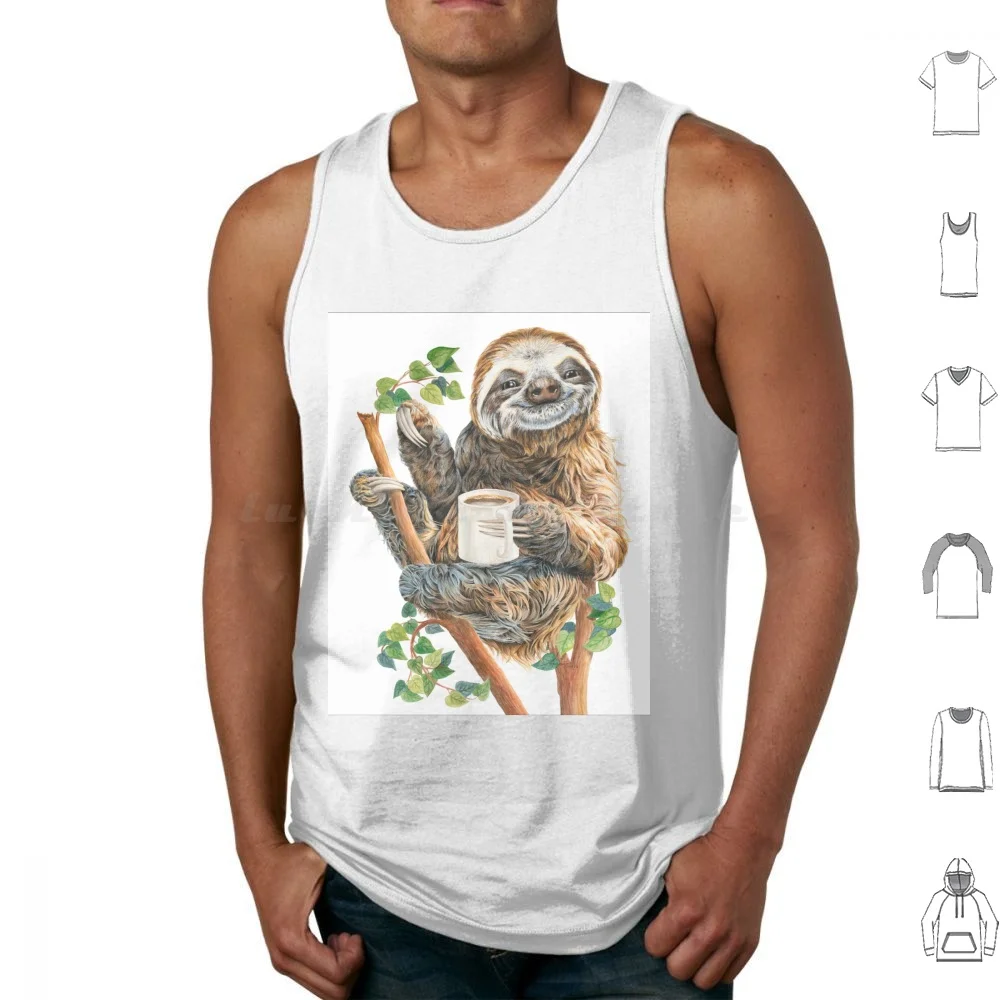 Top de la mañana camisetas sin mangas chaleco sin mangas perezoso perezosos animales Holly Simental lindo divertido café caprichoso