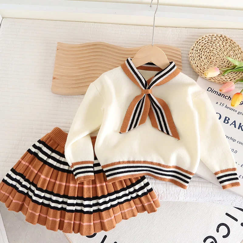 Girls Clothes Adorable Fall Winter Sweater 2PCS SETS kids' sets and outfits Baby Girl Clothes Knit Shirt + Skirt Set
