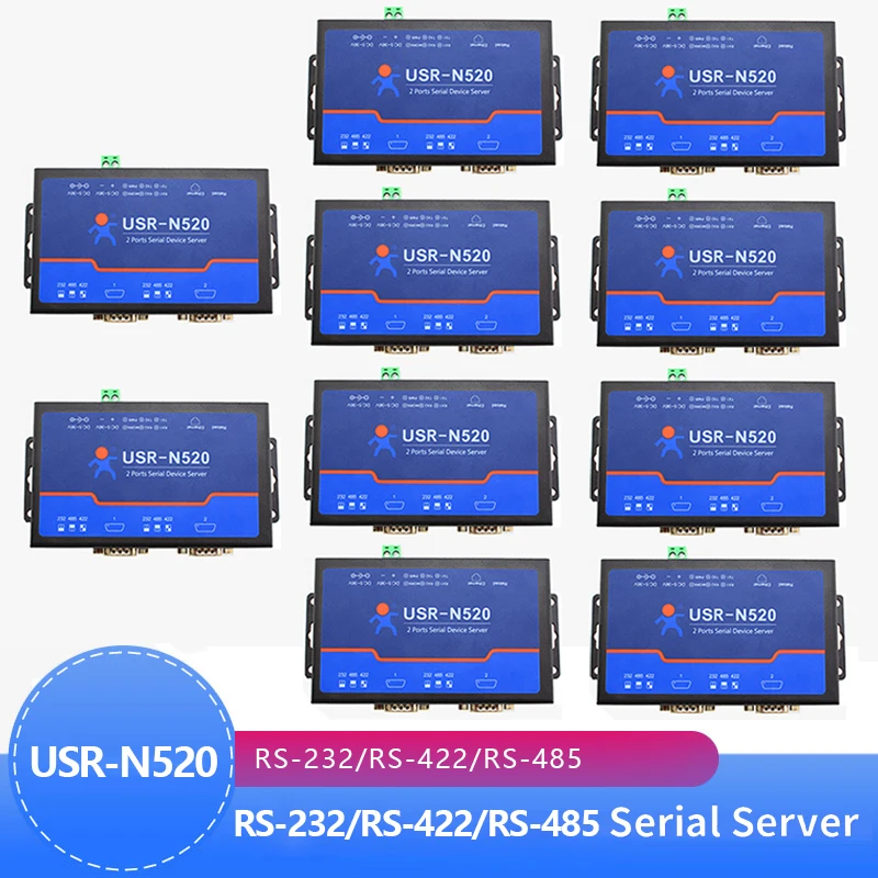 10PCS USR-N520 Serial Server-LAN Ethernet to RS232 RS485 RS422 Converter Industrial Automation Control for Data Transmission