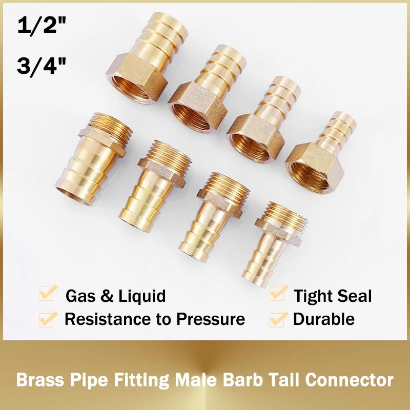 

1Pcs Brass Pipe Fitting 6/8/10/12/14/16/19/25mm Hose Barb Tail 1/2" 3/4" BSP Male Connector Joint Copper Coupler Adapter