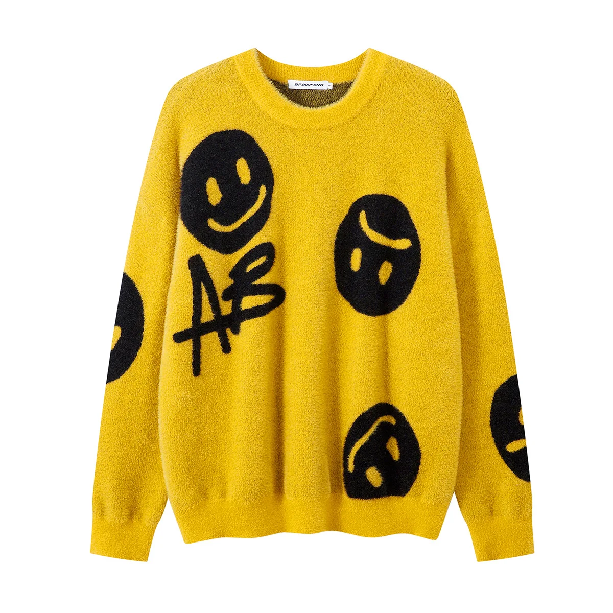 Hip hop Street Trendy Smile Sweater Thickened Splicing Harajuku Style Top Men's and Women's Long Sleeve Shirt