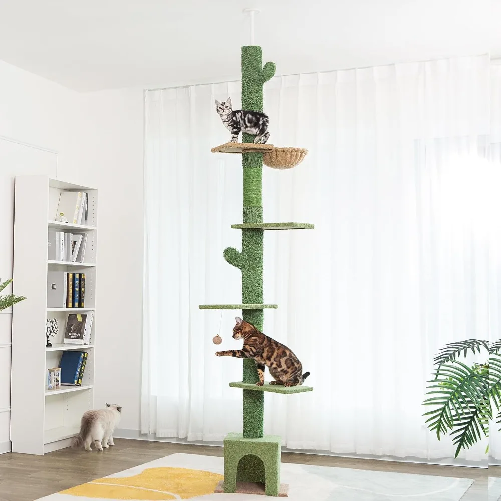 

Cat Tree Ajustable Height [82-108 Inches=208-275cm] 6 Tiers Tower Fit for 7-9 Feet Ceiling with Cat Condo Hammock and Si