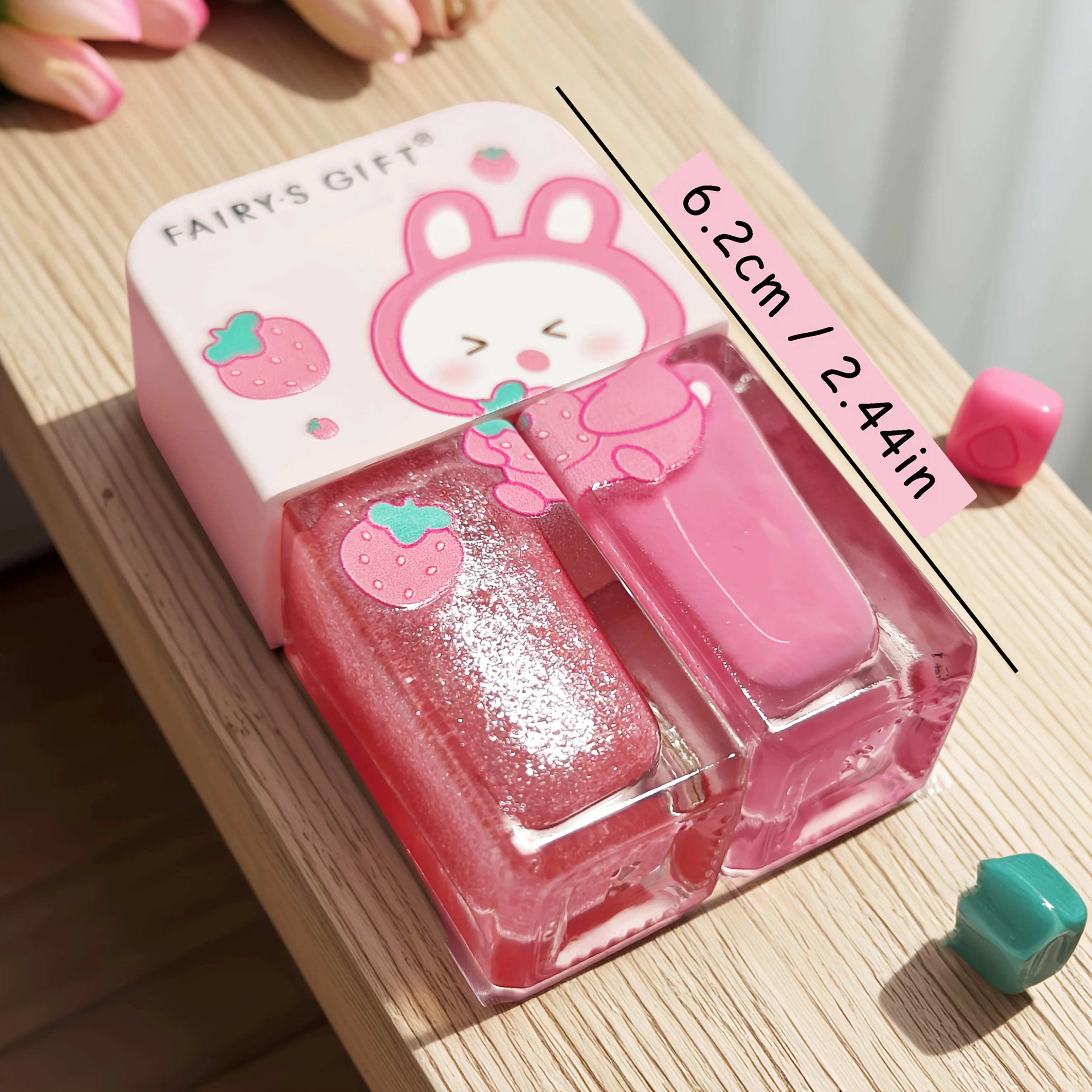 S06 Strawberry Rabbit  2-Bottle Set Nail Polish No-Bake Quick-Dry Long-Lasting Peelable Water-Based Triple Color Nail Polish