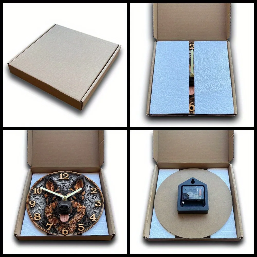 Wooden Wall Clock with German - Shepherd Design, Ideal for Home Decor, Takes AA Batteries view 3
