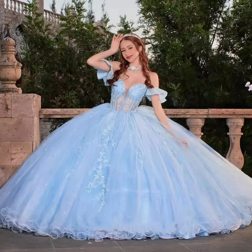 cinderella blue quince dresses Couture 8070J Floral Long Ball Gown Quinceanera Dress Ornate Design Blue Quinceanera Dresses Cinderella -