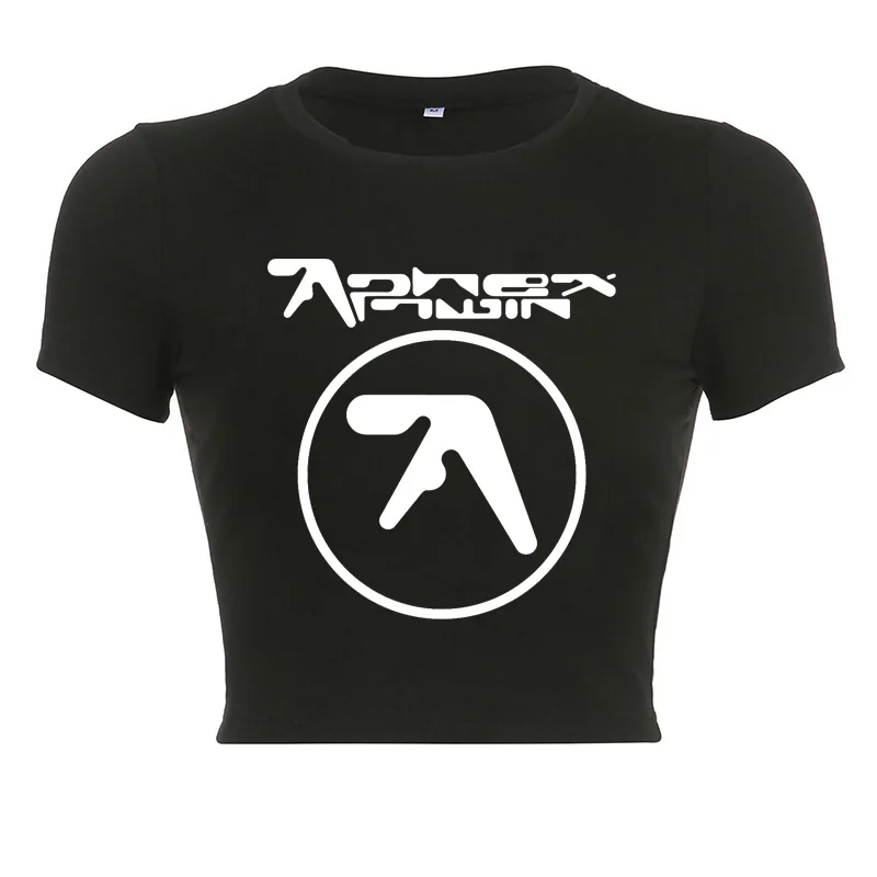 Women Tshirt Aphex Twin Crop Top Sexy Slim Streetwear Harajuku Y2k Summer Kawaii Graphic Shore Sleeve Tee Korean Popular Clothes