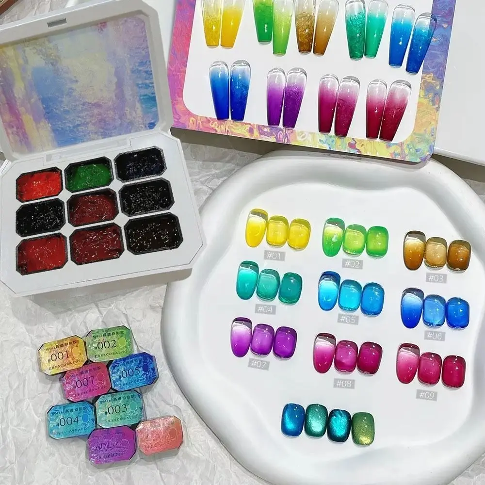 Mini 4IN1 Pat Ombre Gel Nagellak Franse Nagelmanicure 9-kleuren Gemakkelijk Gradiënt Schilderen Gel Effen UV Verf Art Gel voor DIY