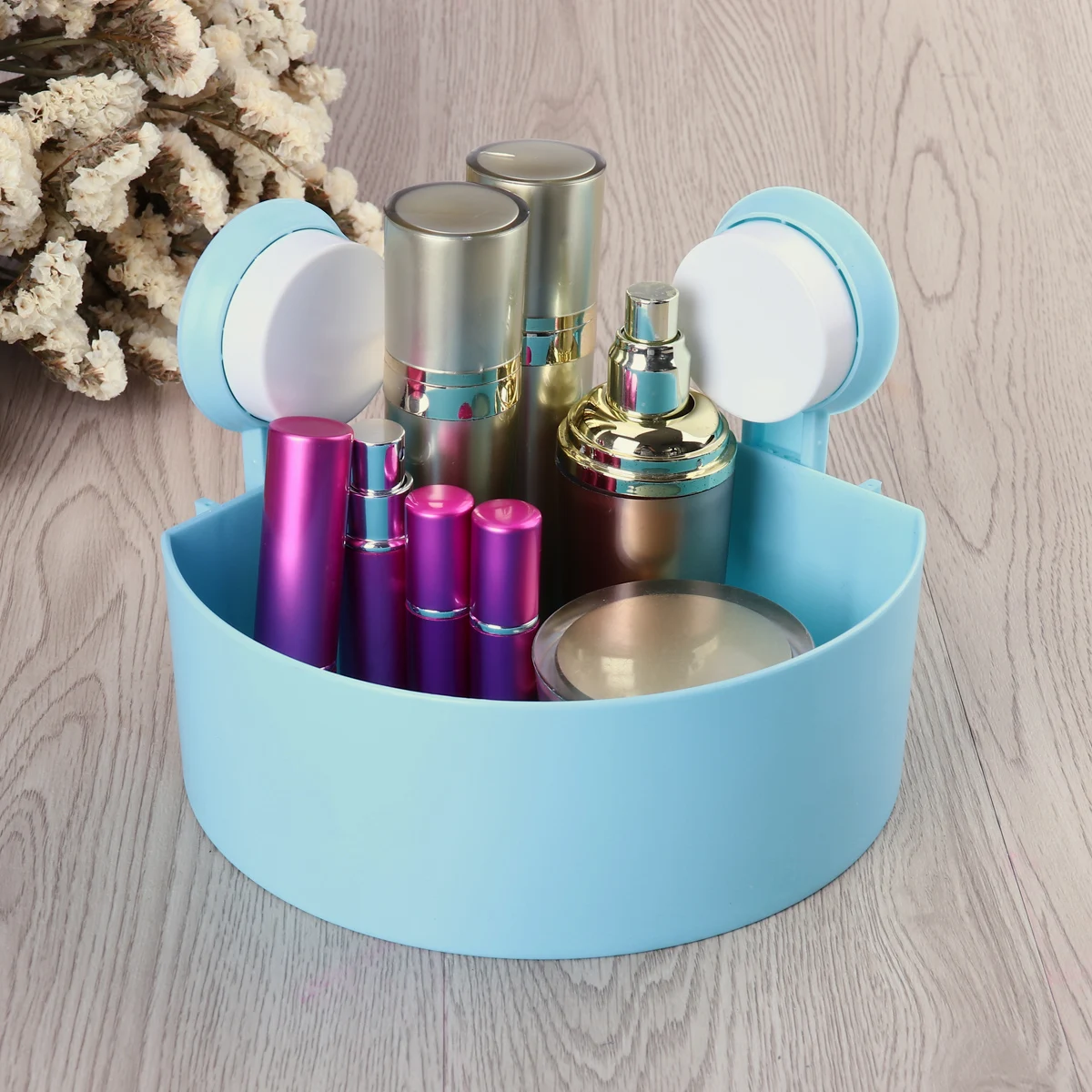 

1pcs Blue Suction Cup Storage Rack 16.9*16.9*7.4Cm Abs Plastic Bathroom Shelf For Smooth Surfaces Suction Cup
