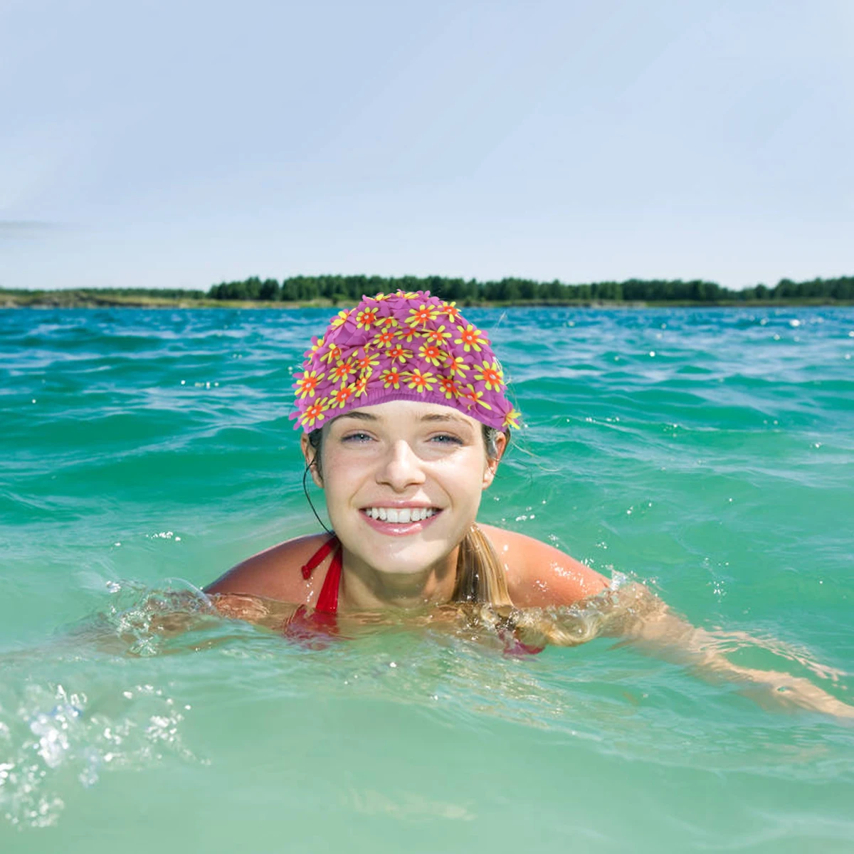 

Premium Flower Pearl Swimming Cap Women Cute Floral Bathing Fabric Ladies Hair Pool Beach Bright Colors Comfortable Fit
