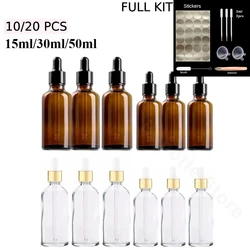 10/20PCS 15/30/50ml empty Dropper Bottle Essential Oil Glass Aromatherapy Liquid Drop for Massage Pipette Refillable Bottle oz