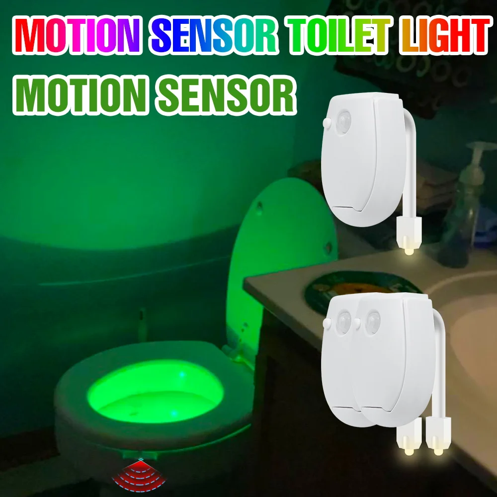 2 Packs LED Toilet Light PIR Motion Sensor Human Induction Nightlight 7 Colors Waterproof Toilet Bowl Lamp For Bathroom WC Decor