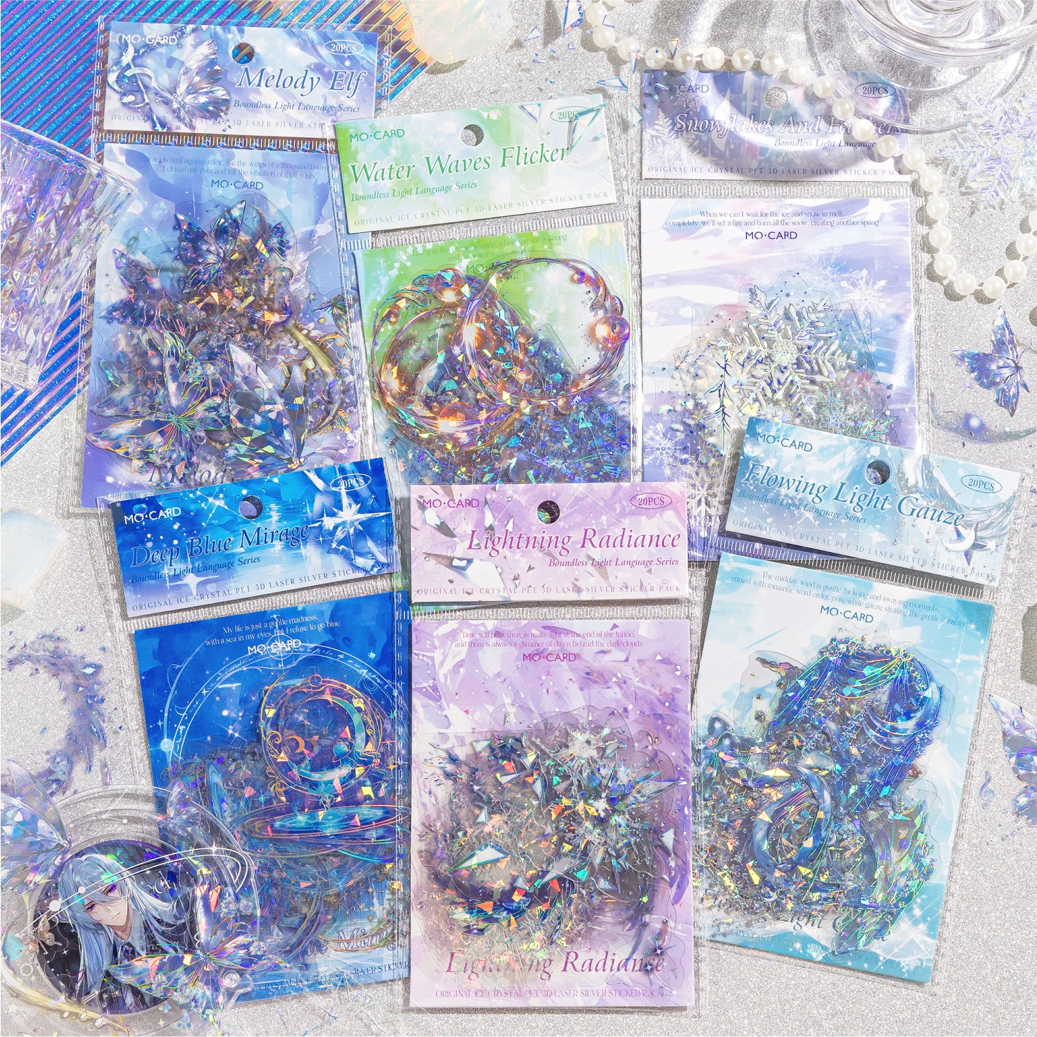 20 قطعة ثلاثية الأبعاد ليزر فضي PET ملصق حزمة DIY بها بنفسك سكرابوكينغ ديكور ألبوم صور القرطاسية الإبداعية ملصقات المواد الكولاج
