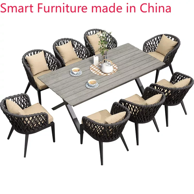 

Purple leaf outdoor table and chair combination villa garden Nordic terrace dining table rope woven dining chair courtyard chair