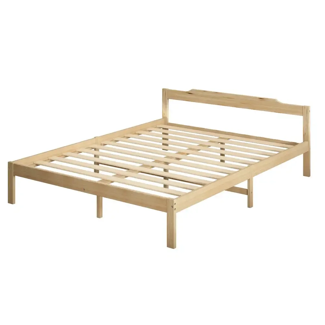 Cheap Wooden Bed Frame Queen Size Mattress Base Solid Timber Pine Wood Natural Plank Bed Frame