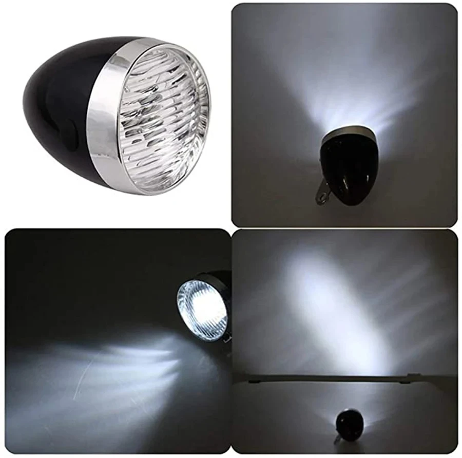 Retro Bicycle Headlight ABS Plastic Shell Classical Bike Light LED Bicycle Night Riding Front Lamp with Bracket Without Battery
