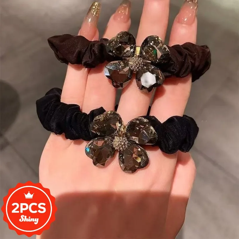 

2Pcs/set Bold and Durable Hair Ties with Beautiful Flowers- High Elastic Hair Bands for Women,Elegant Ponytail Hair Rope Holders