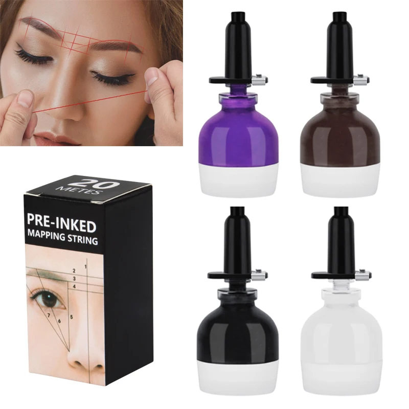 5 Color Microblading Mapping String Pre-Inked Eyebrow Marker Thread Tattoo Brows Point White Mapping String Beauty Tools 20Meter