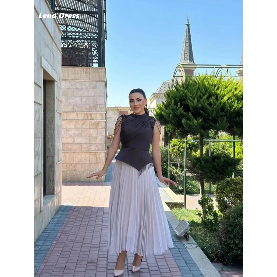 

Lena Round Neck Prom Gown Sleeveless Dress Wedding Beads Evening Dresses 2025 Woman Luxury Women Evening Dress Custom Made Party