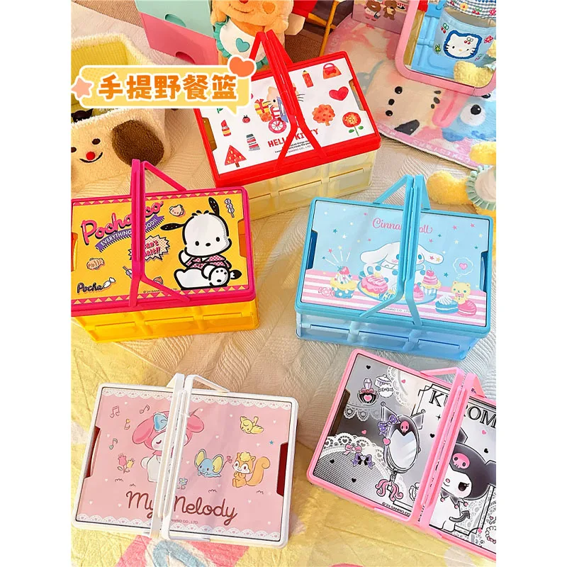 Kawaii My Melody Hello Kitty Kuromi Cartoon Large Capacity Car Storage Box Anime Sanrio Cute Outdoor Camping Folding Snack Box