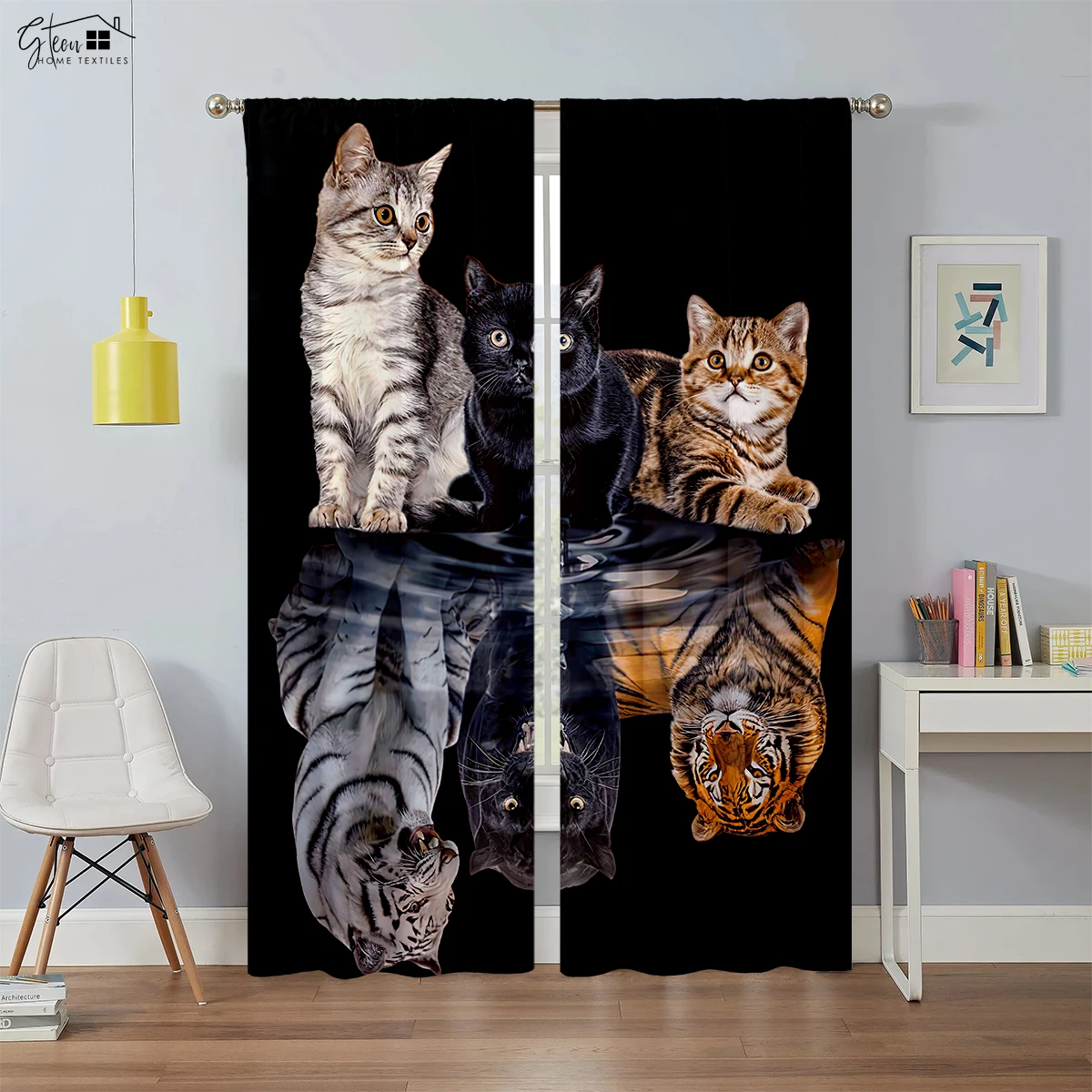 Cute Cat Cartoon Decorative Curtains Boys Girls Bedroom Children's Room Living Room Gift Modern Simple 3D Printed Curtains 2PCS