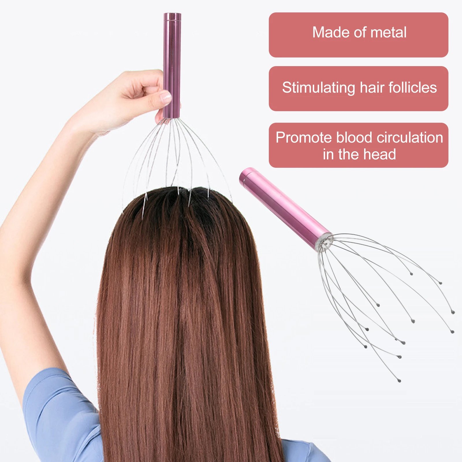 

Rosy Metal Scalp Massager Tool for Itchy Scalp Long Hair Braids Soft Durable Promote Circulation Follicles Gifts