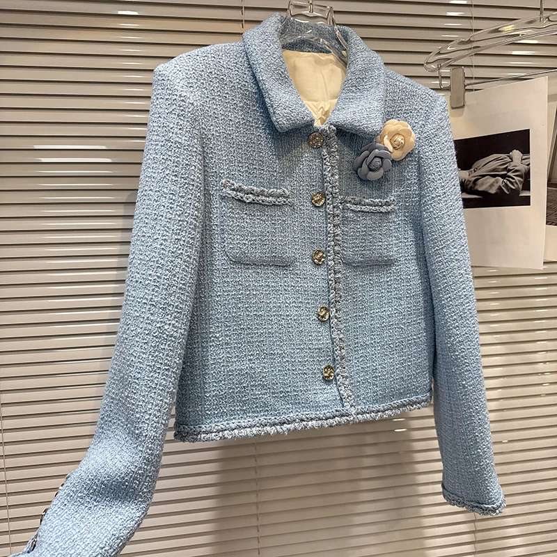 2025年冬新作 ライトラグジュアリー ニットエッジ 厚手フリース ダウンライニング ショートジャケット レディースファッション 通勤 ラペルカラーコート