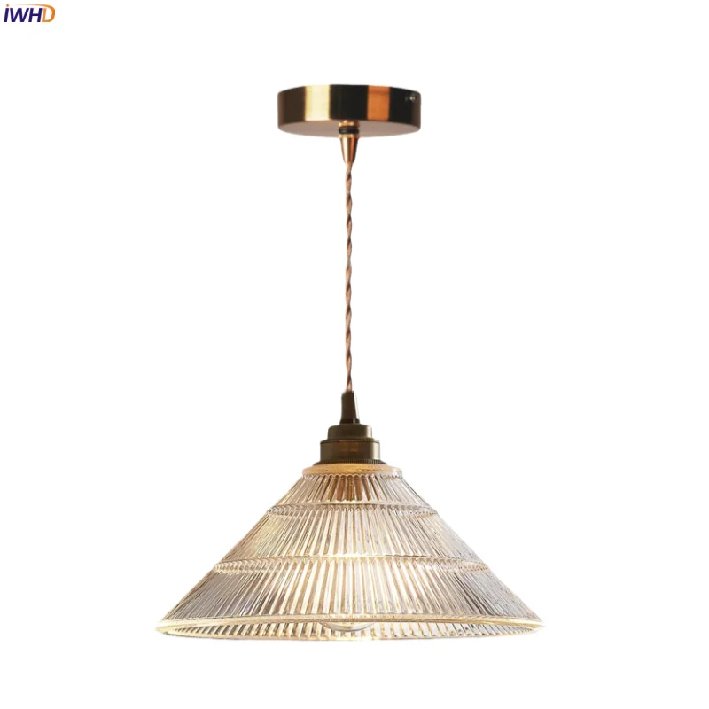 

IWHD Copper Glass LED Pendant Lamps For Bedroom Bathroom Kitchen Cafe Interior Lighting Japan Wabi Sabi Hanging Light Luminaire