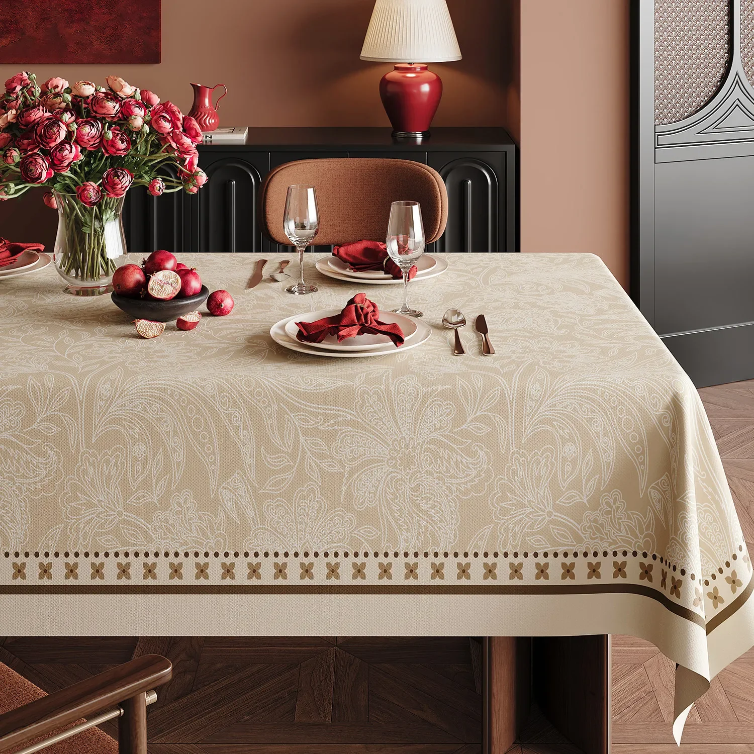 Retro French Style Tablecloth Waterproof Oilproof Wipe Clean Dining Table Cover Light Luxury Decorative Pad for Home Living Room