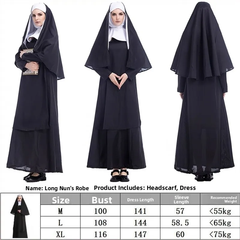 Loween – tenue de spectacle sur scène pour couple, Costume de prêtre pour hommes, ensemble d'habitudes de nonne en Fiber de Polyester 00%